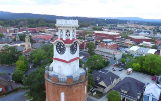 Aerial View of Downtown with Clock Tower