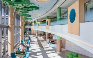 Image of green playful lobby space in the interior hospital